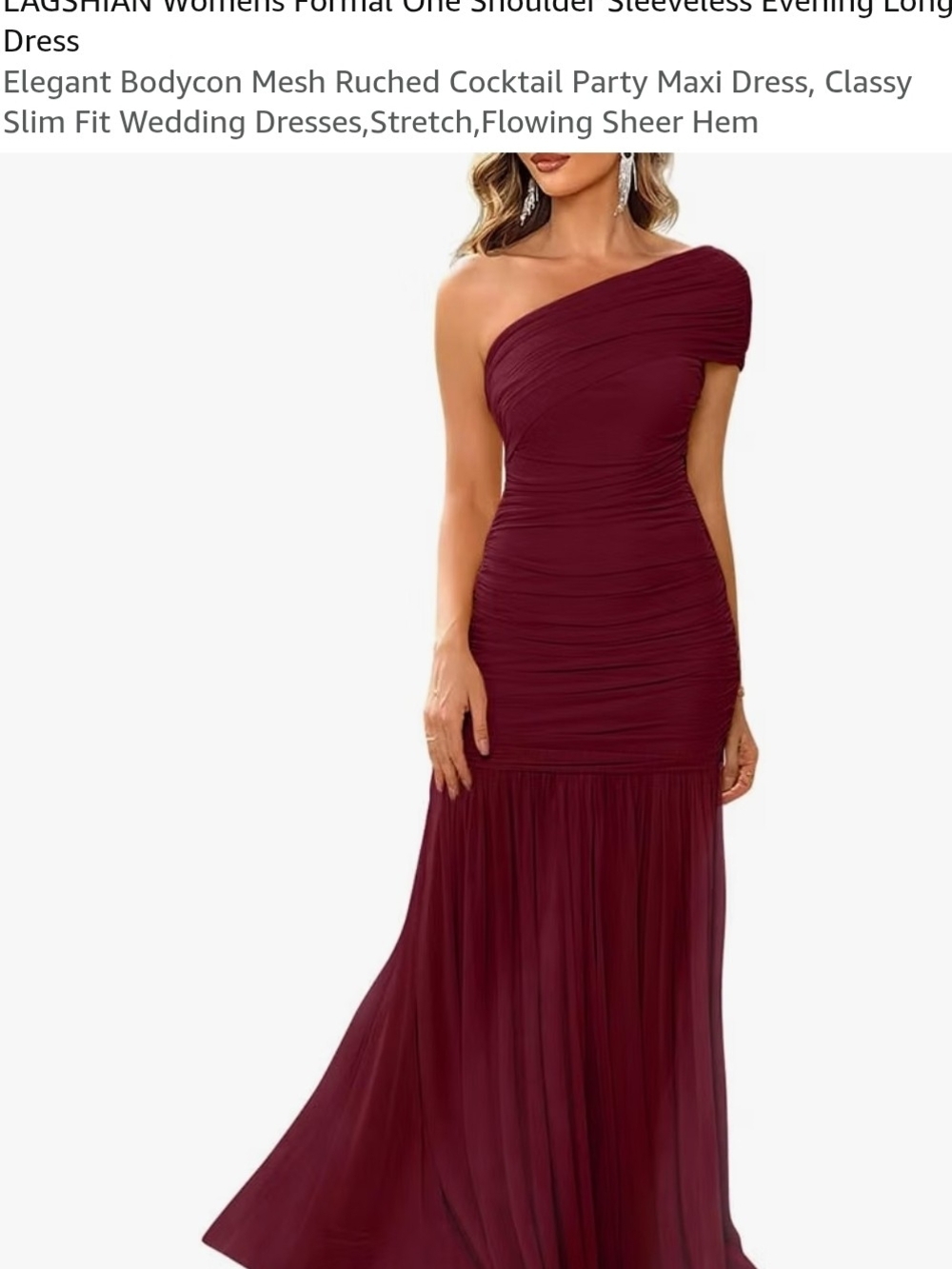 Elegant One-Shoulder Burgundy Evening Gown